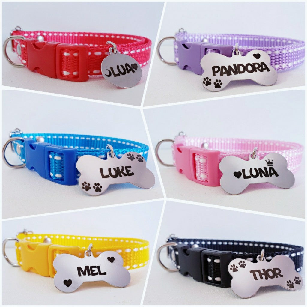 Coleira para Cães com Plaquinha de Identificação Personalizada